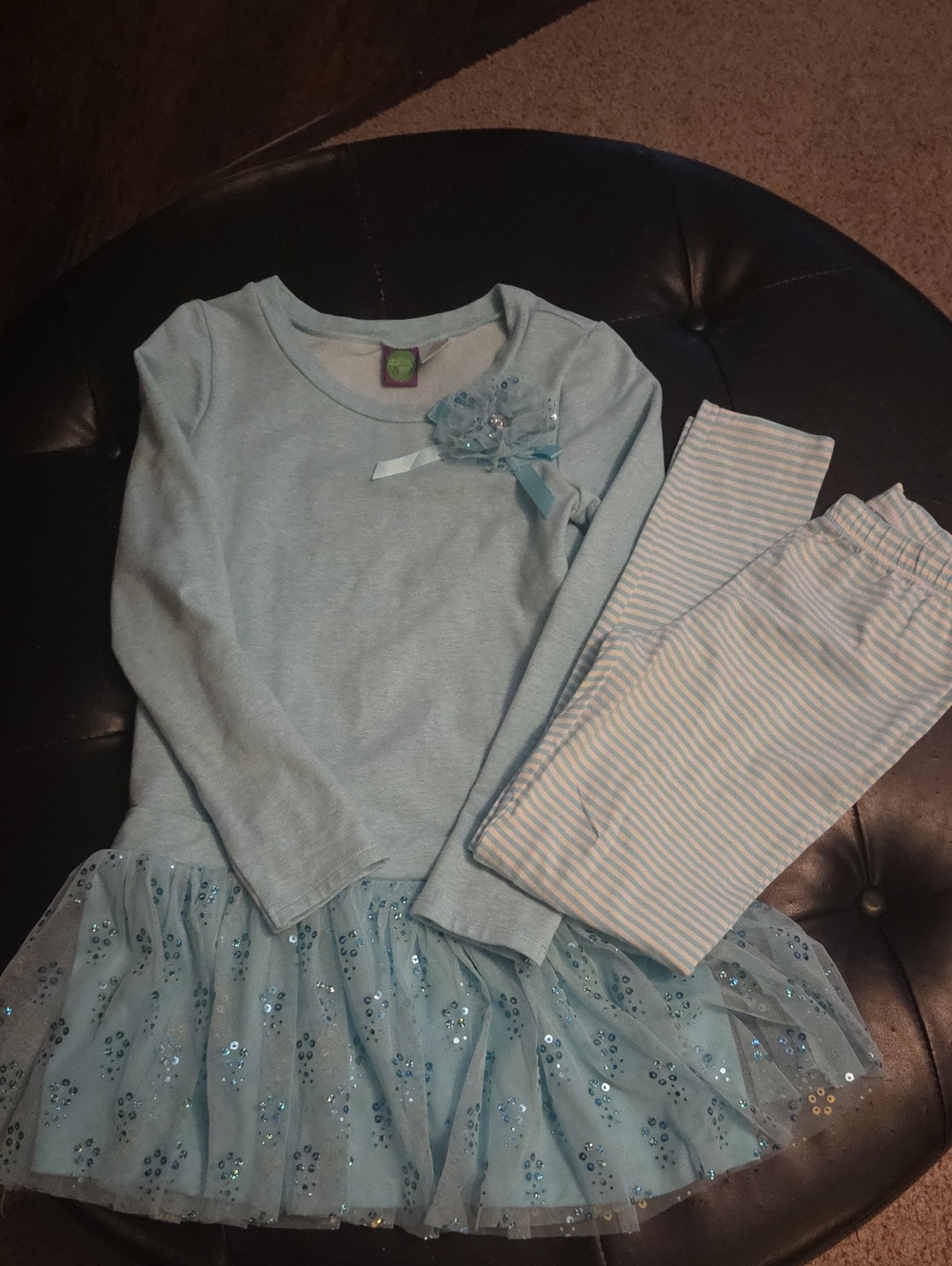Dollie & Me Light Blue Long Sleeve Top and Tulle Legging Set